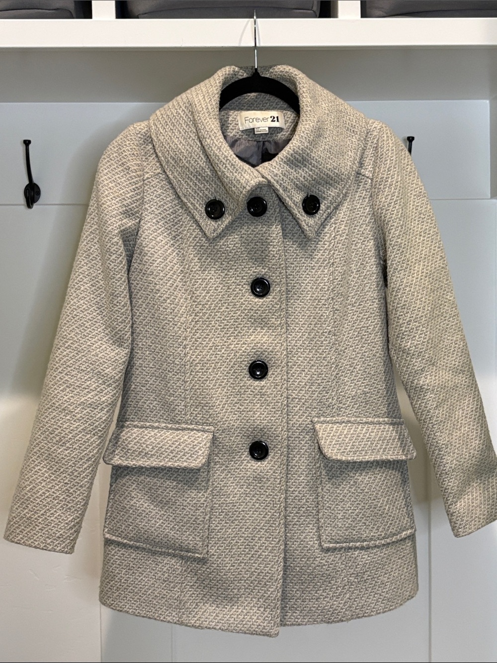 Forever 21 Light Gray Tweed Pea Coat with Wide Collar